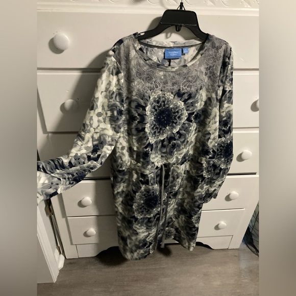 Simply Vera womens Dress Grey Floral Mini Polyester Long Sleeve adjustable waist - Picture 2 of 9